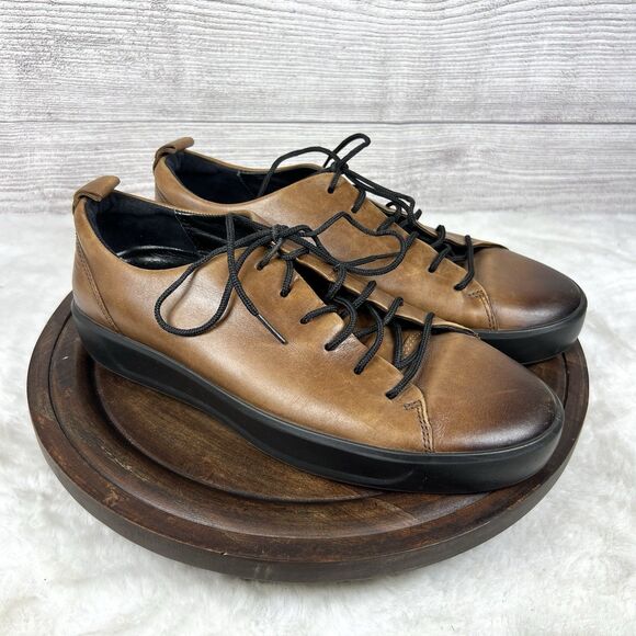 ECCO Men's Soft Lux Cognac (Ombre) Leather Lace Up Sneakers Shoes EU 41 US 7-7.5 - Picture 1 of 12